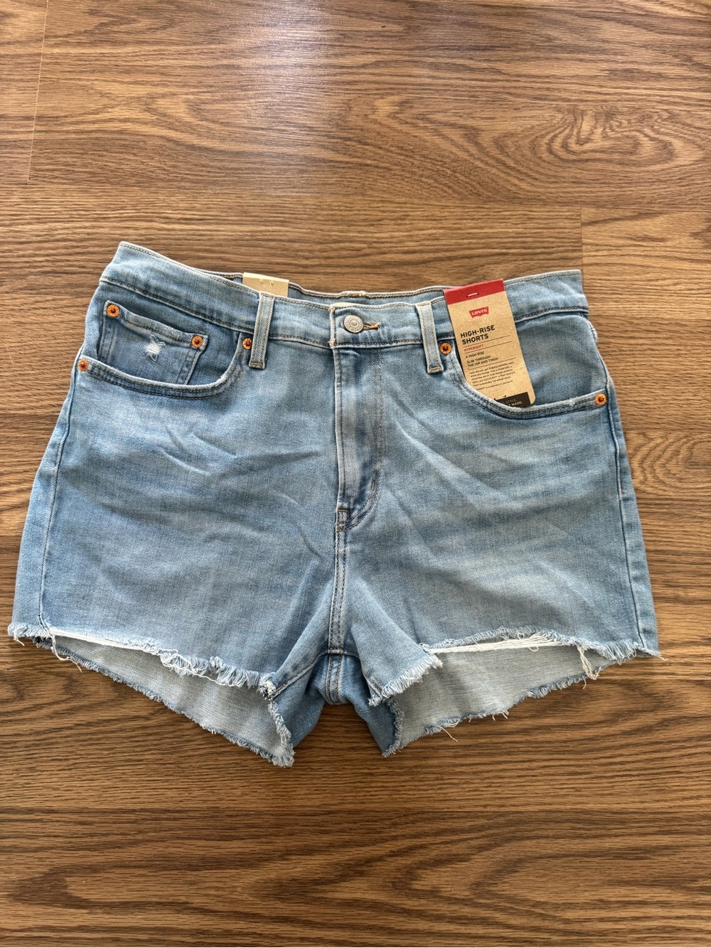 Levi's Light Blue High-Rise Frayed Hem Denim Shorts